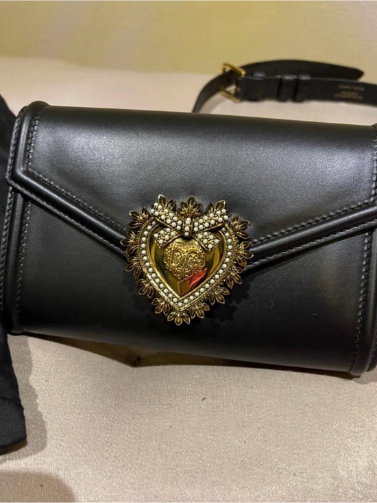 Dolce & Gabbana Handbags - Dolce & Gabbana Black Leather  waist /belt bag with Gold Heart Emblem